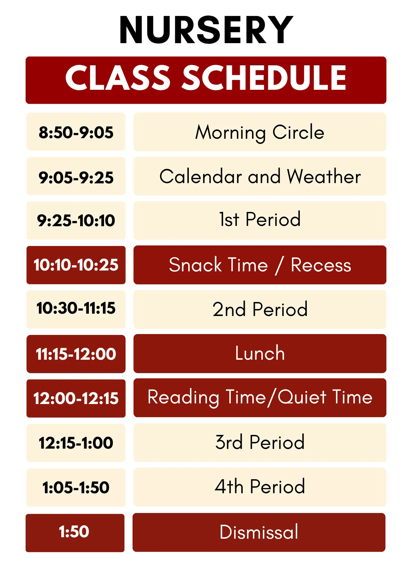 Nursery Schedule