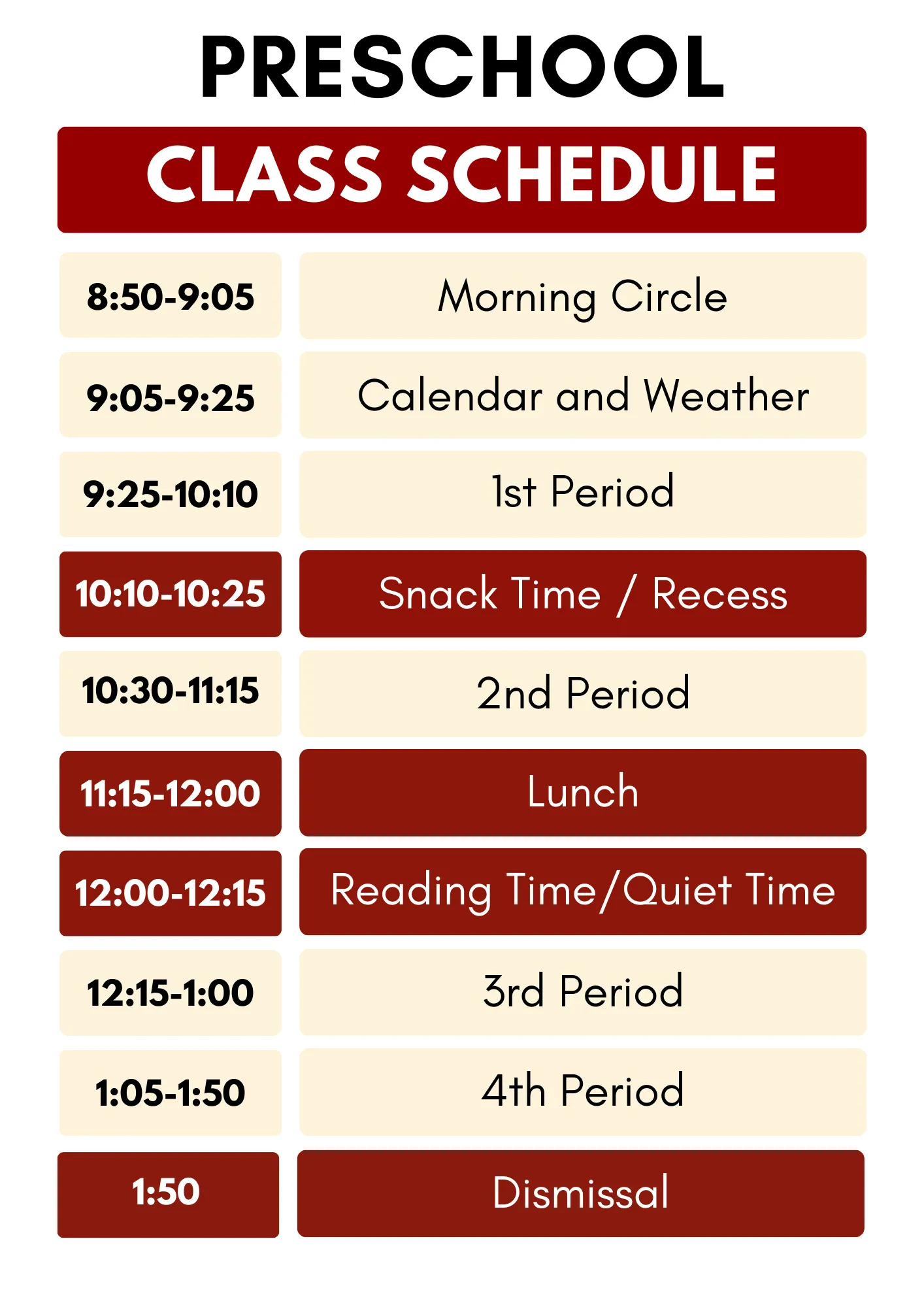 Nursery Schedule
